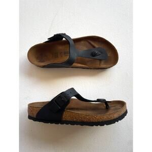 Birkenstock Gizeh Black Leather Thong Sandals Buckle Size 39 US W 8-8.5